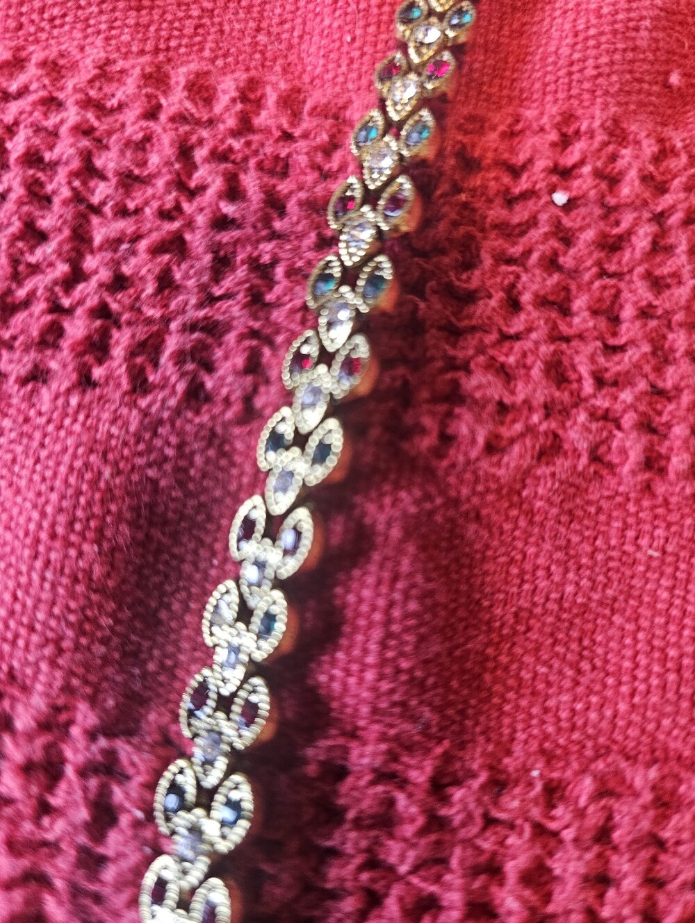 Gold Necklace With Red, Green, And White Stones